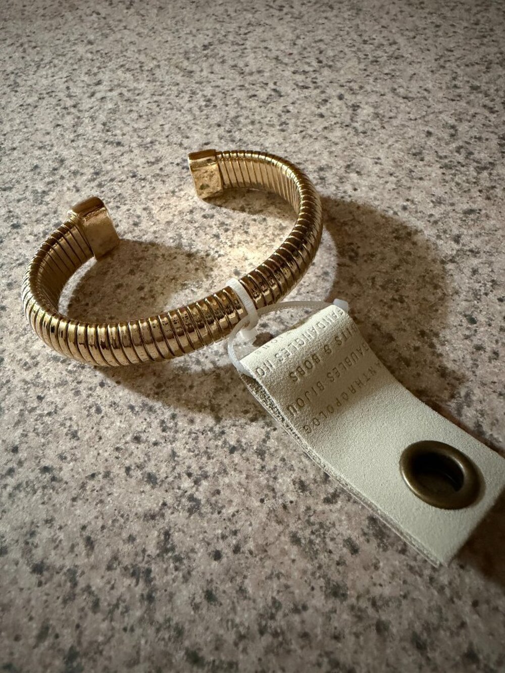 NWT! Anthropologie Gold Ribbed Stretch Cuff Bracelet